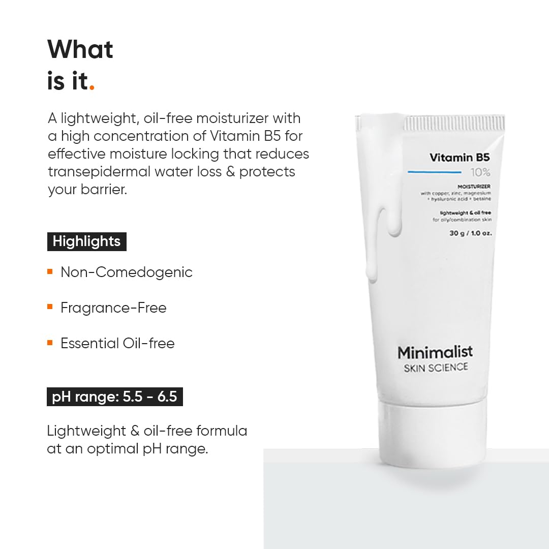Minimalist Vitamin B5 10% Oil-Free Moisturizer for Face, Lightweight Gel Moisturizer for Oily & Combination Skin, Barrier Repair Face Cream with Glycerine 30gm - Image 2
